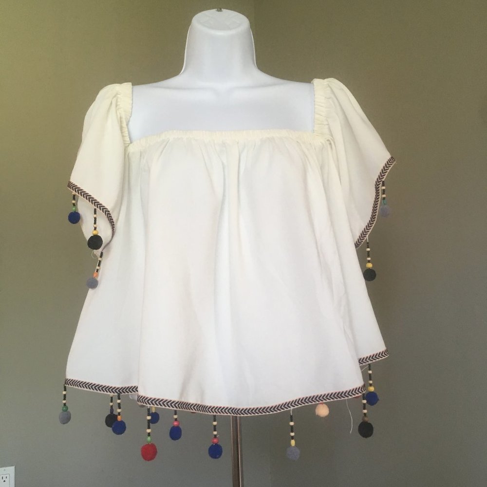 Hot & Delicious Off The Shoulder Pom Pom Top-L-